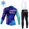 Set Fietsshirt Lange Mouw + Lange Koersbroek 2024 Decathlon Ag2r Winter Thermal Fleece Blauw